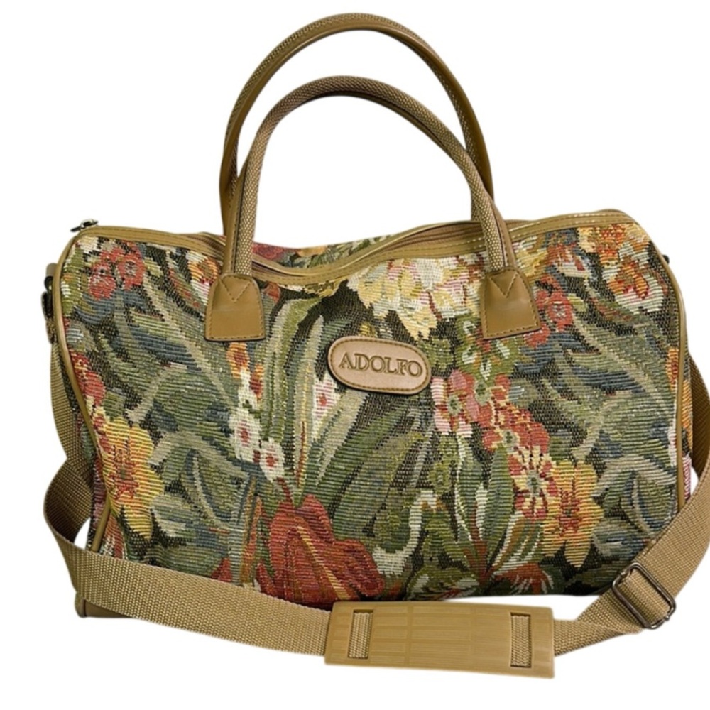 Adolfo Brown and Tan Travel Bag with Tapestry Design